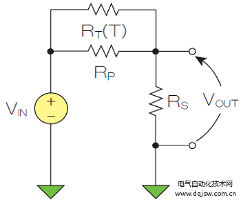 图1：双电阻热敏电阻线性化电路。